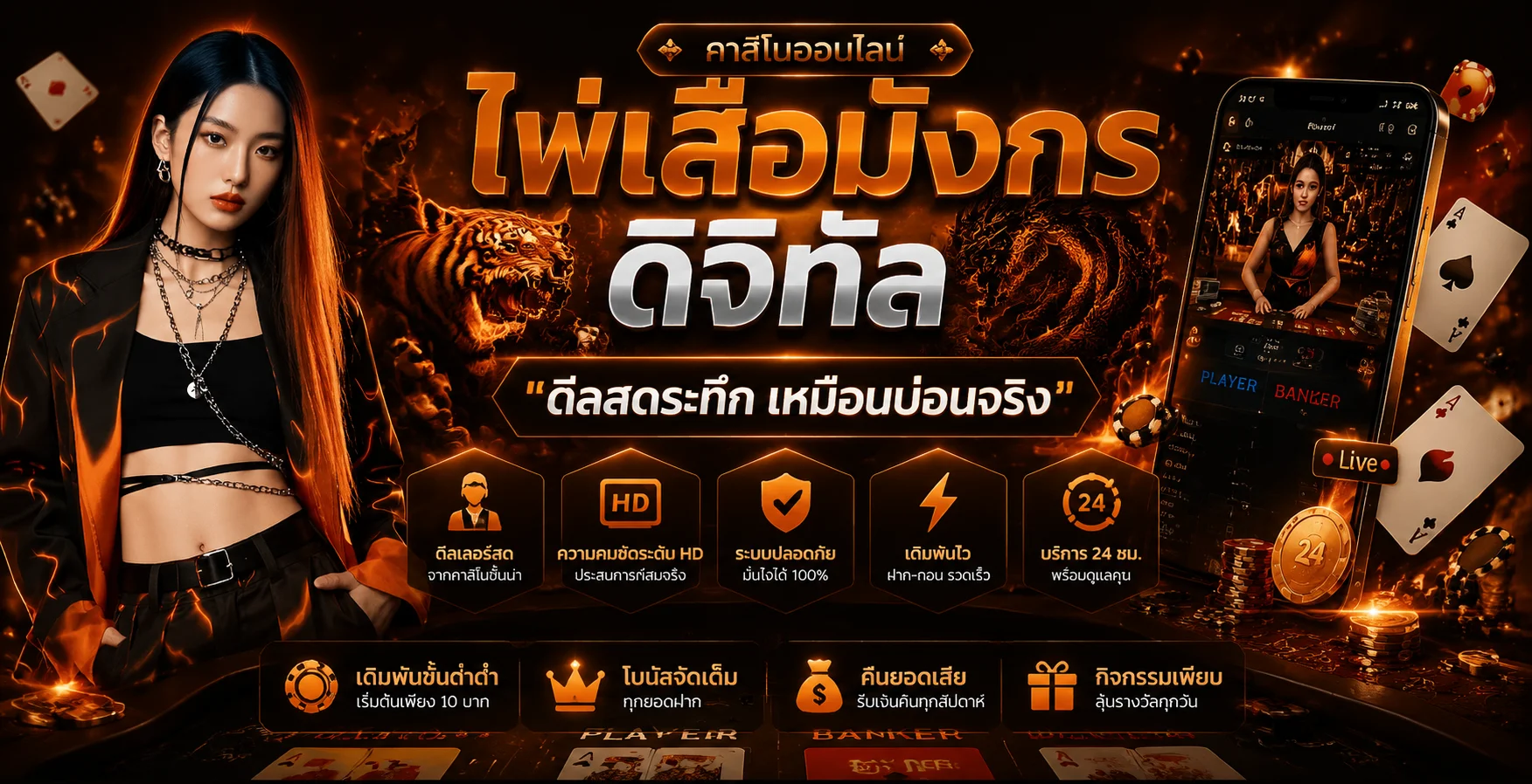 โต๊ะบาคาร่าออนไลน์และคาสิโนสดพร้อมดีลเลอร์บน SEVEN77